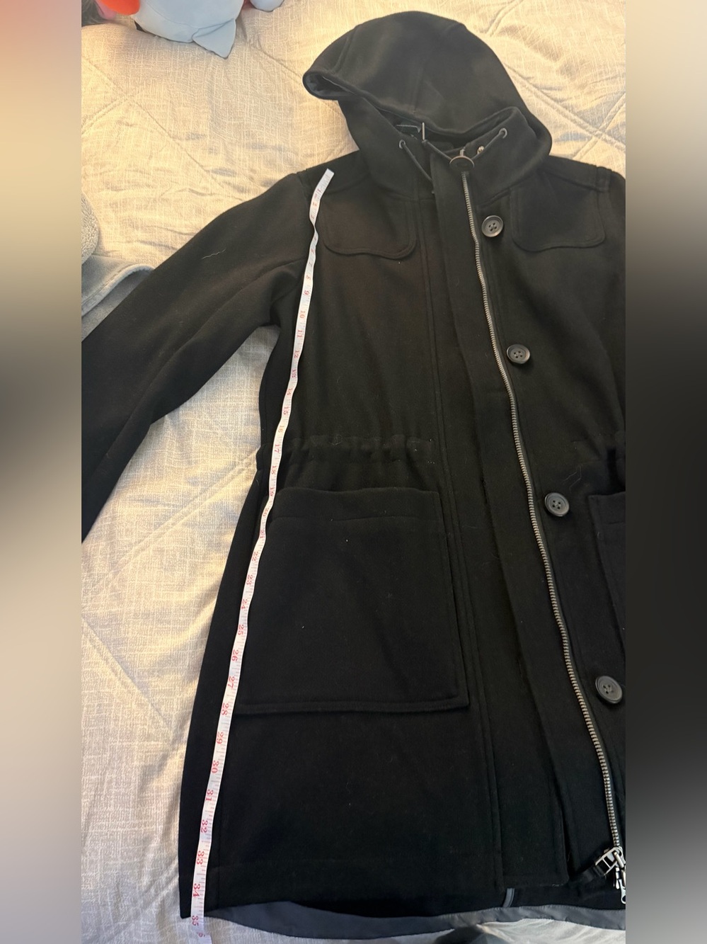 L.L. Bean women’s Black Pea Coat with Light Gray Trim - Picture 4 of 7